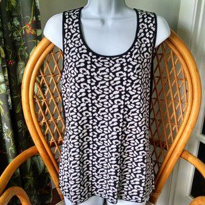 August Silk Black/White Knit Sweater Tank Shell Large New